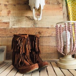 Genuine Leather Suede Fringe Boots. Lightly Worn